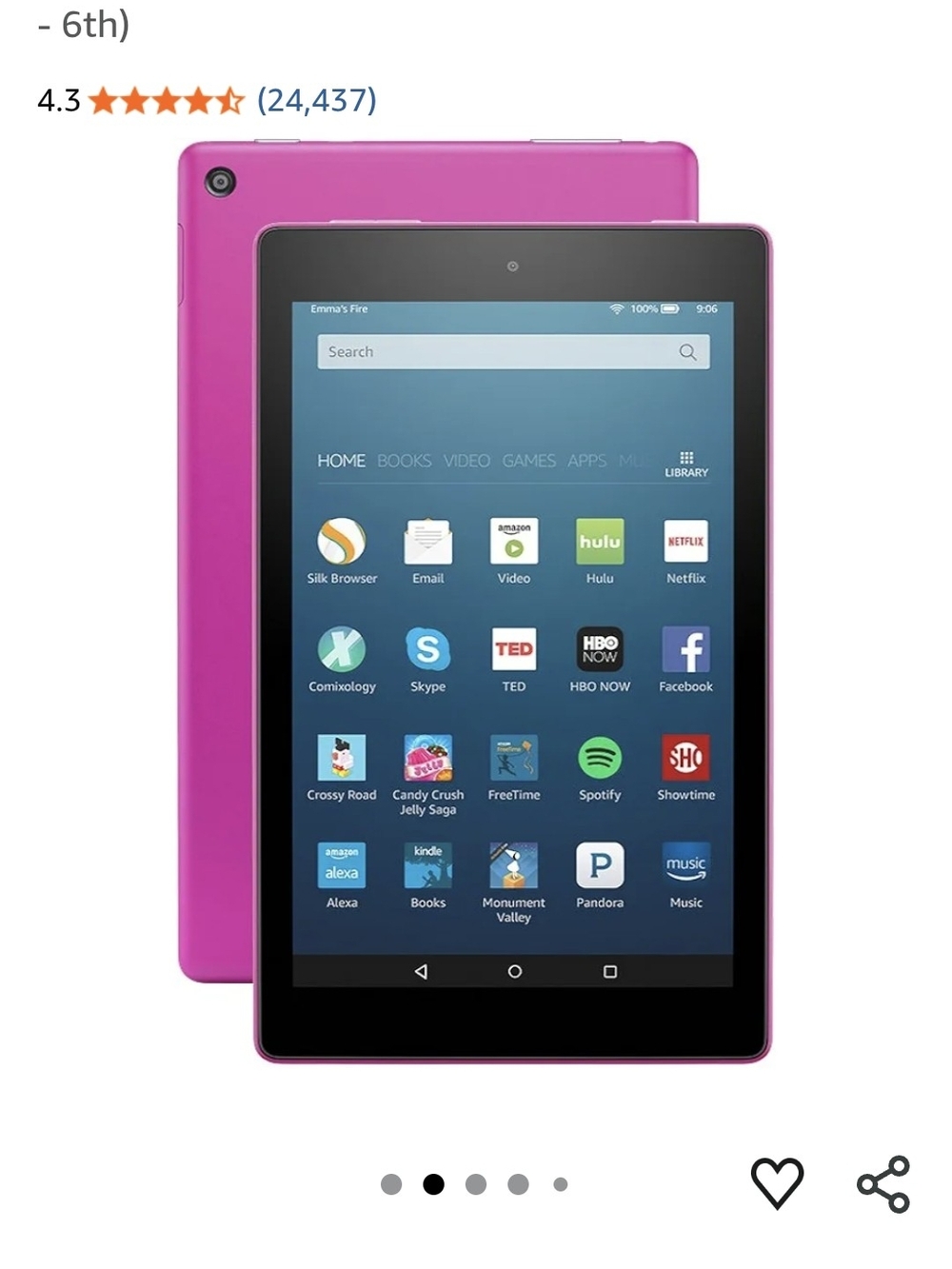 Amazon Fire HD 8 Tablet (2017) – 16GB – Magenta, No Charger, Includes Folio Case